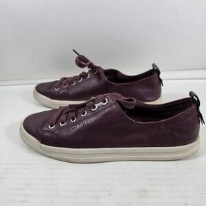 Calvin Klein Michaela2 Burgundy Faux Leather Low Top Sneakers Womens 10 Wine Red
